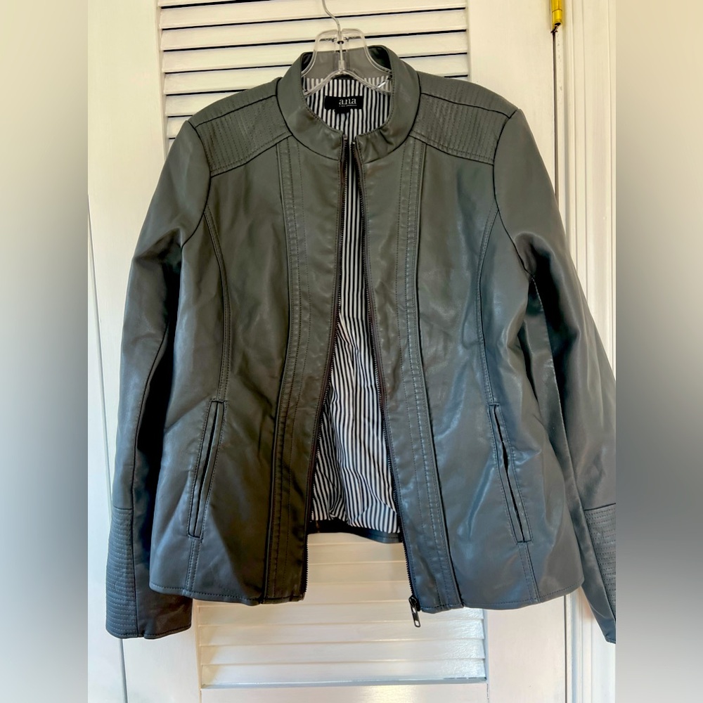A.N.A Faux Leather Jacket Gray Bomber Moto Motorcycle Size Medium